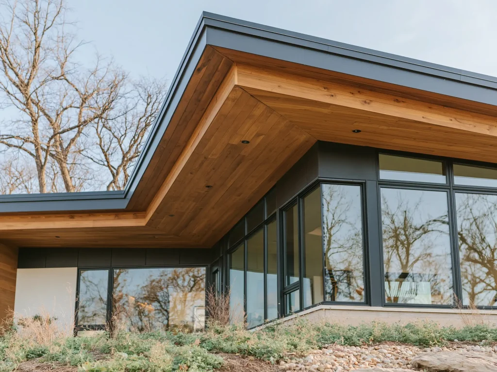 Exterior of a modern house with large corner windows